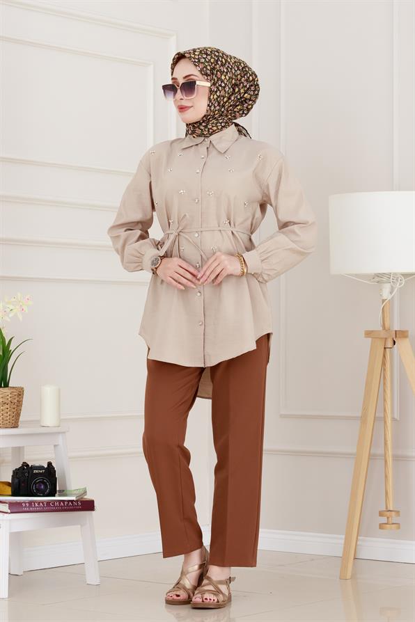 Monako Yaka Taşlı Tunik-VİZON