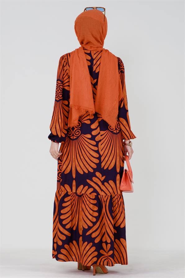 Neda Beli Kuşaklı Viskon Elbise-Mor