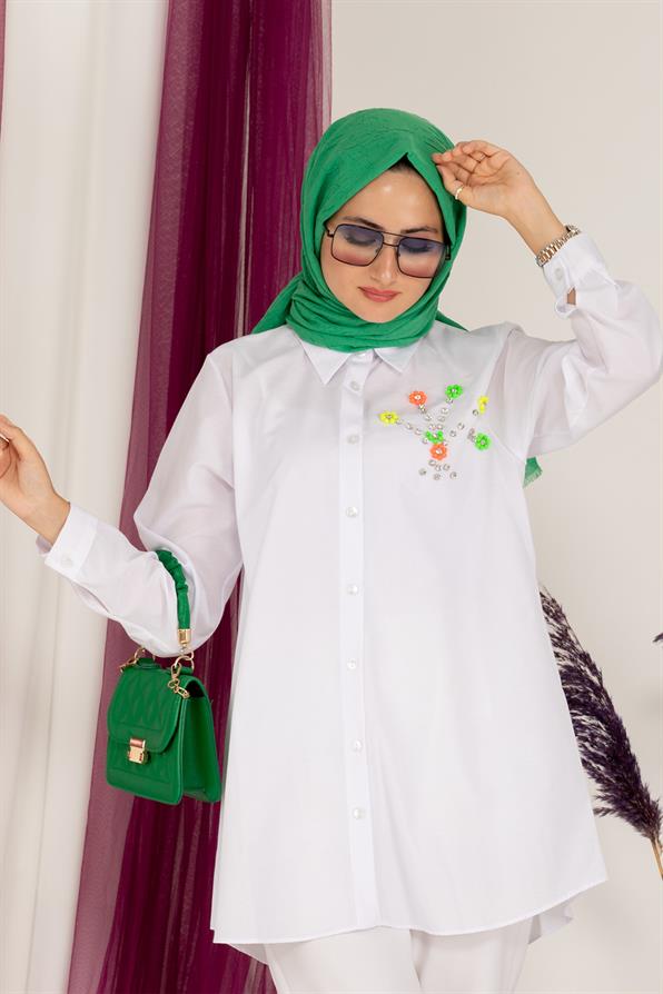 Neon Bead Detailed Tunic-White