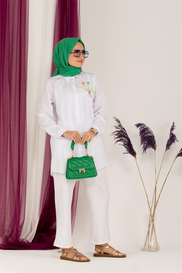 Neon Bead Detailed Tunic-White