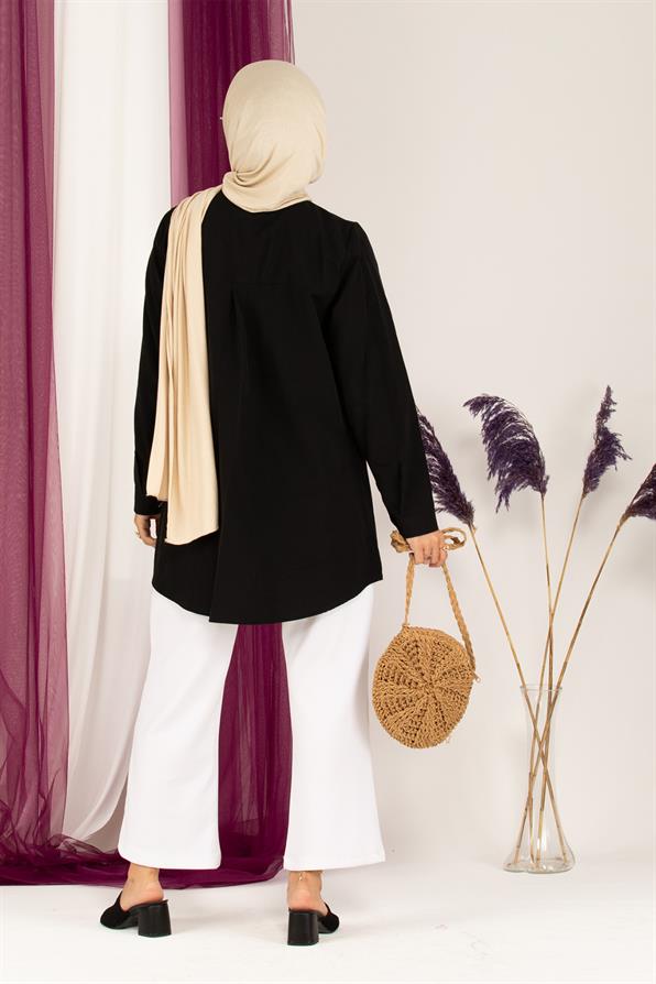 Neon Boncuk Detaylı Tunik-Siyah