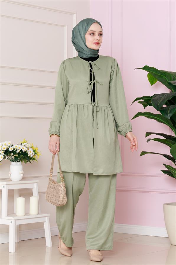 طقم  برباط أمامي - لون أخضر نعناعي