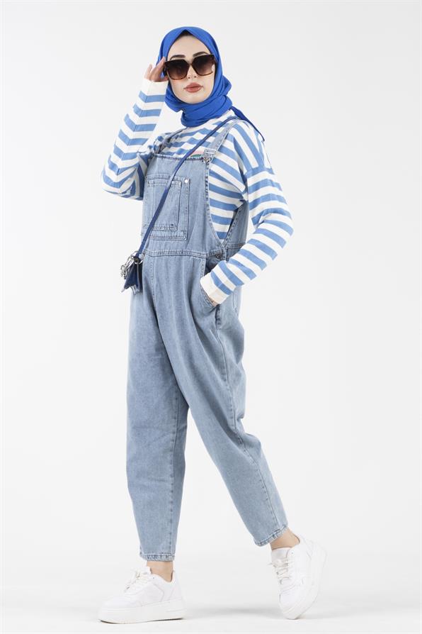 Pocketed Jumpsuit-Light Blue color