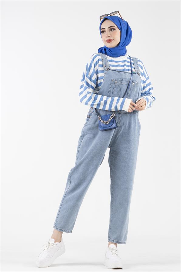 Pocketed Jumpsuit-Light Blue color