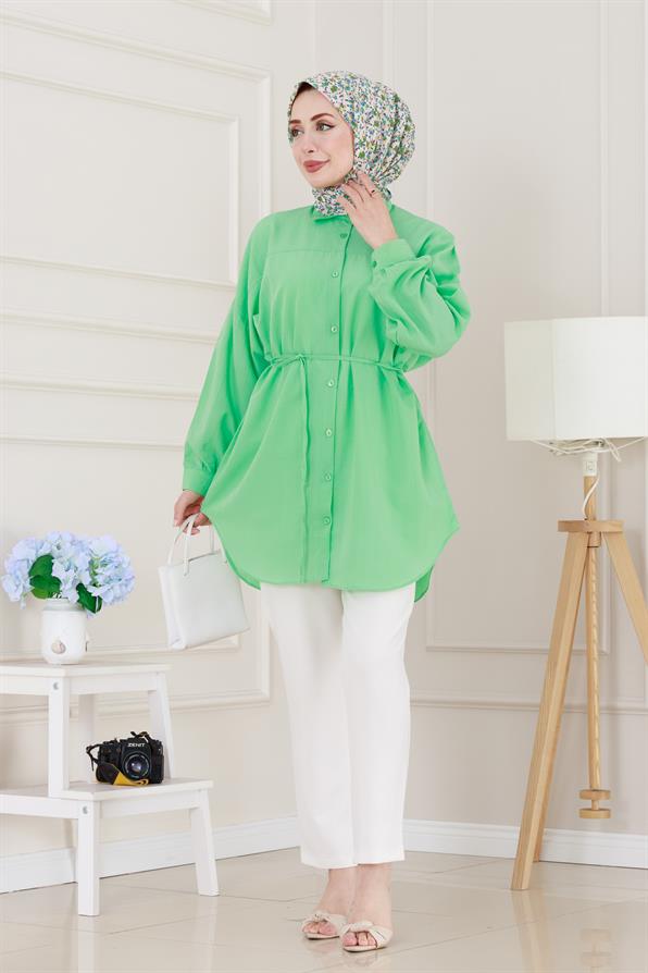 Önü Ekli Bol Kalıp Tunik-Yeşil