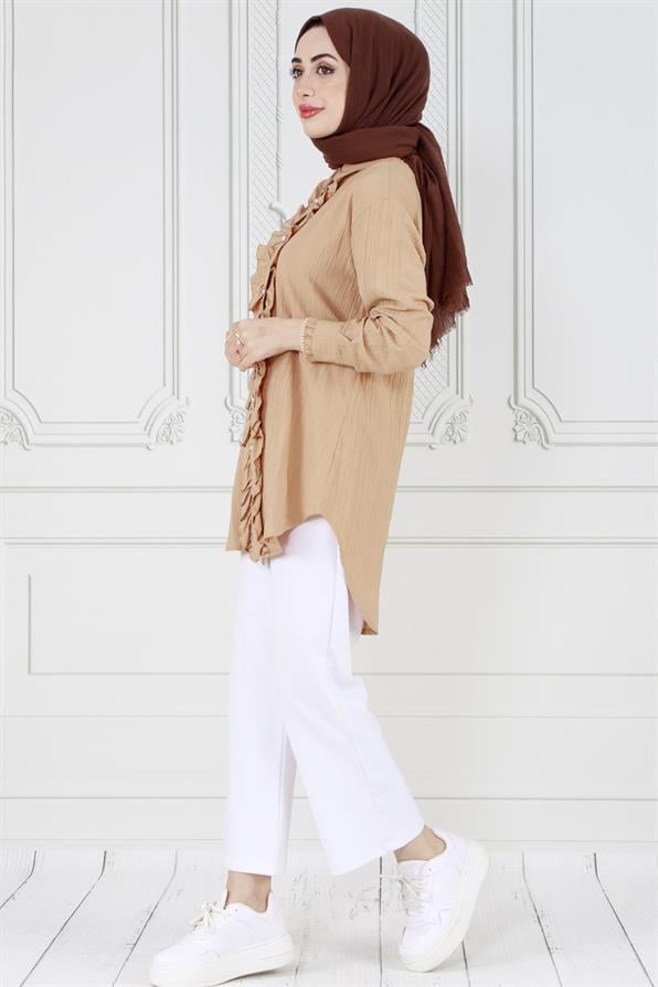 Önü Fırfır Detaylı Tunik-Bej