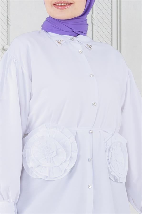 تونيك بوردة على الجهة الأمامية - لون أبيض