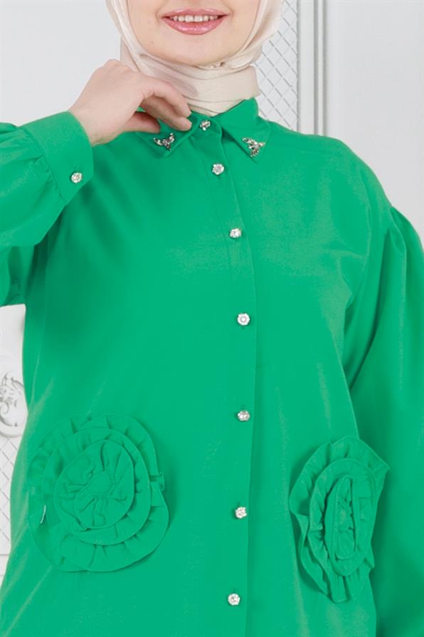 تونيك مزين بوردة أمامية - لون أخضر