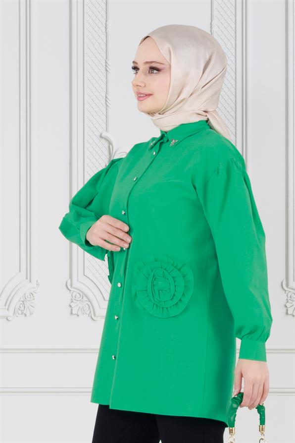 تونيك مزين بوردة أمامية - لون أخضر