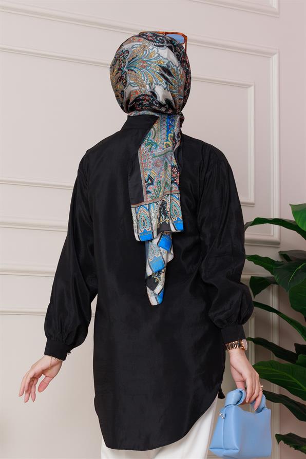 تونيك مطرز بأحجار اللؤلؤ الأمامية - اللون أسود