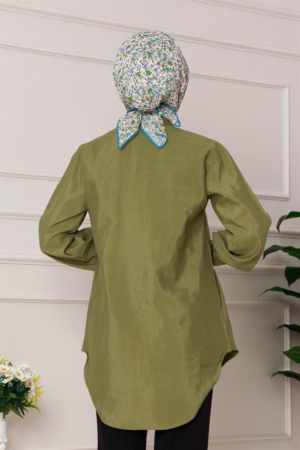 تونيك مطرز بأحجار اللؤلؤ الأمامية - اللون أخضر