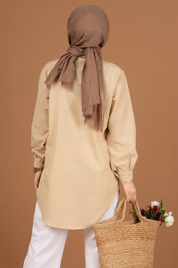 تونيك مع لؤلؤ من الأمام-اللون البيج