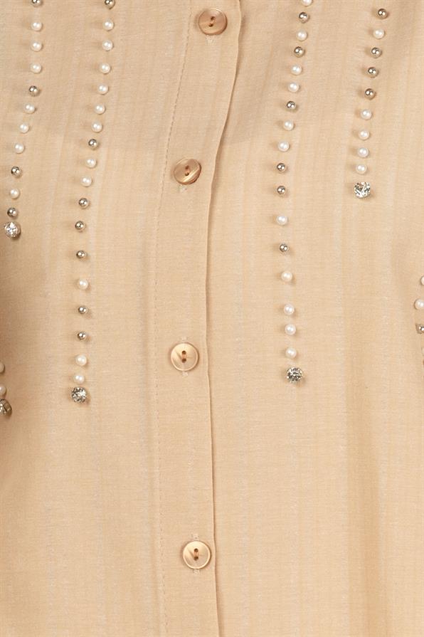 تونيك مع لؤلؤ من الأمام-اللون البيج