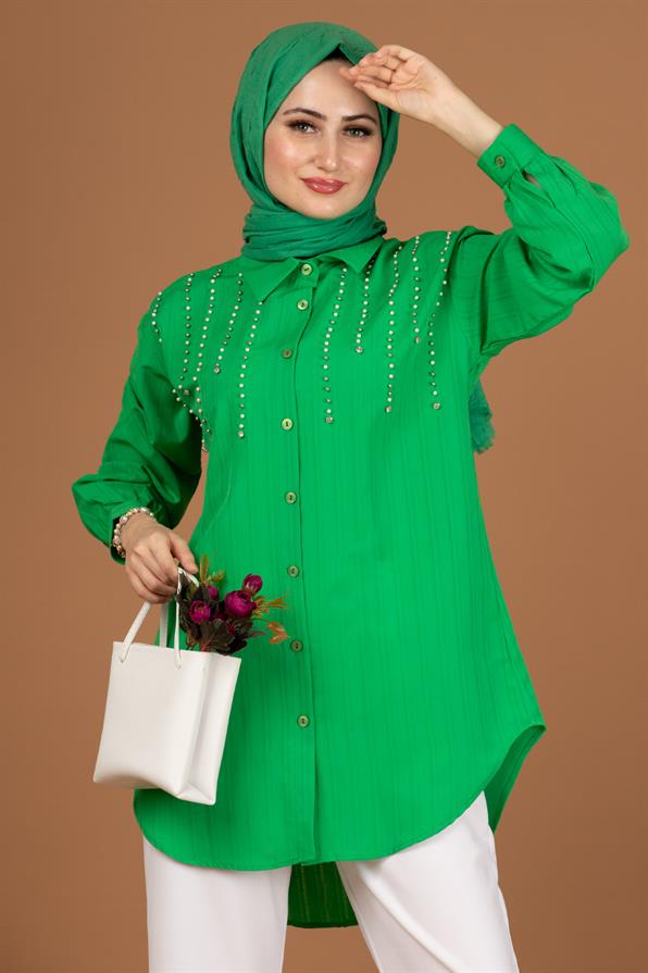 Chest Pearl Detailed Tunic-Benetton Green