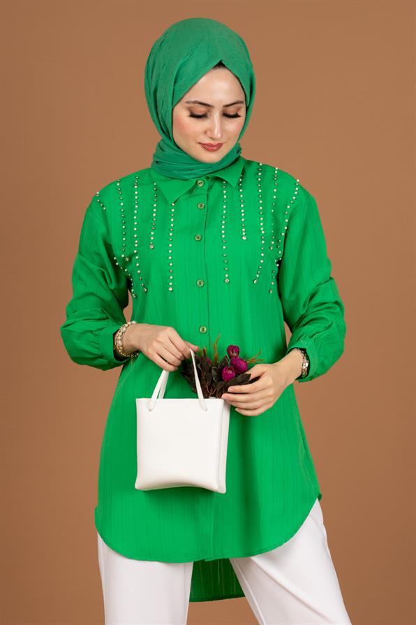 Chest Pearl Detailed Tunic-Benetton Green