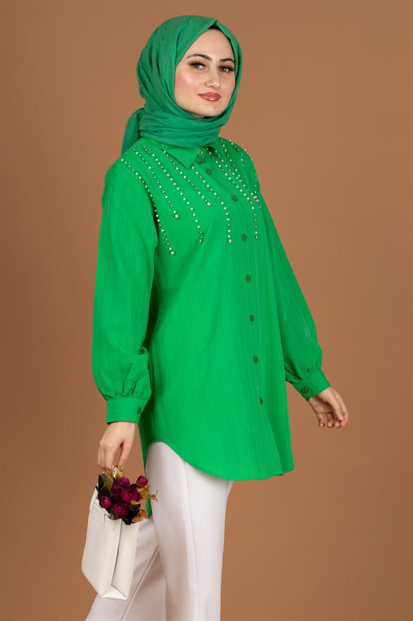 Chest Pearl Detailed Tunic-Benetton Green