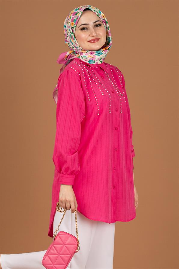 Chest Pearl Detailed Tunic-Fuchsia