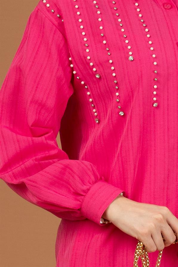 Chest Pearl Detailed Tunic-Fuchsia