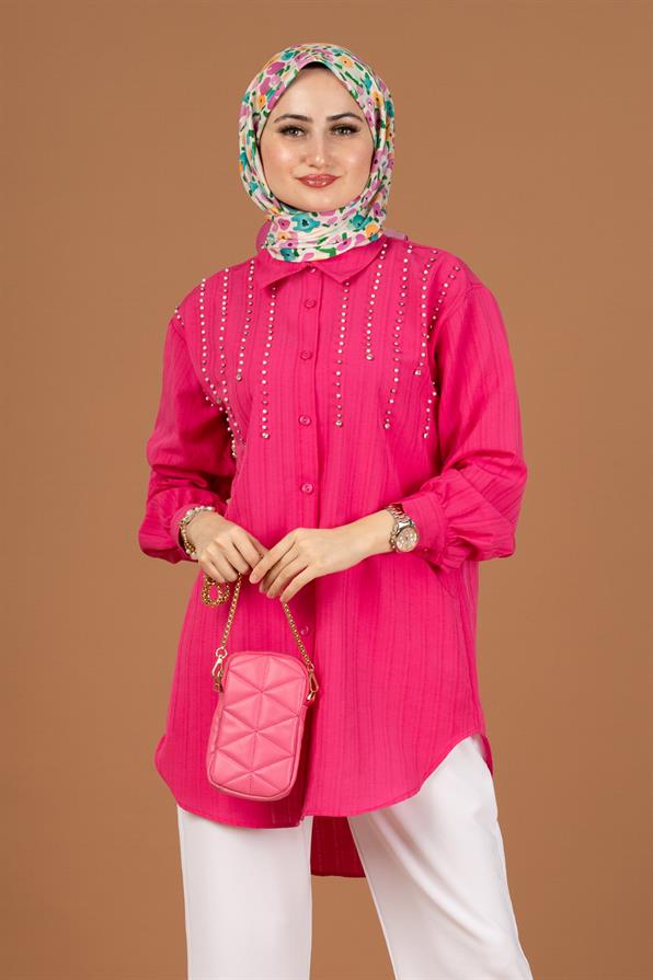 Chest Pearl Detailed Tunic-Fuchsia