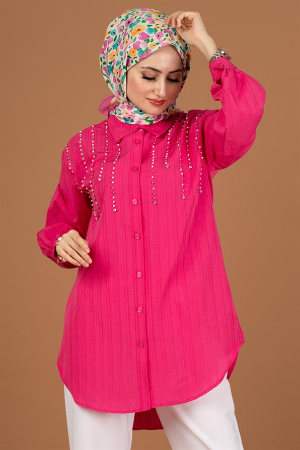 Chest Pearl Detailed Tunic-Fuchsia