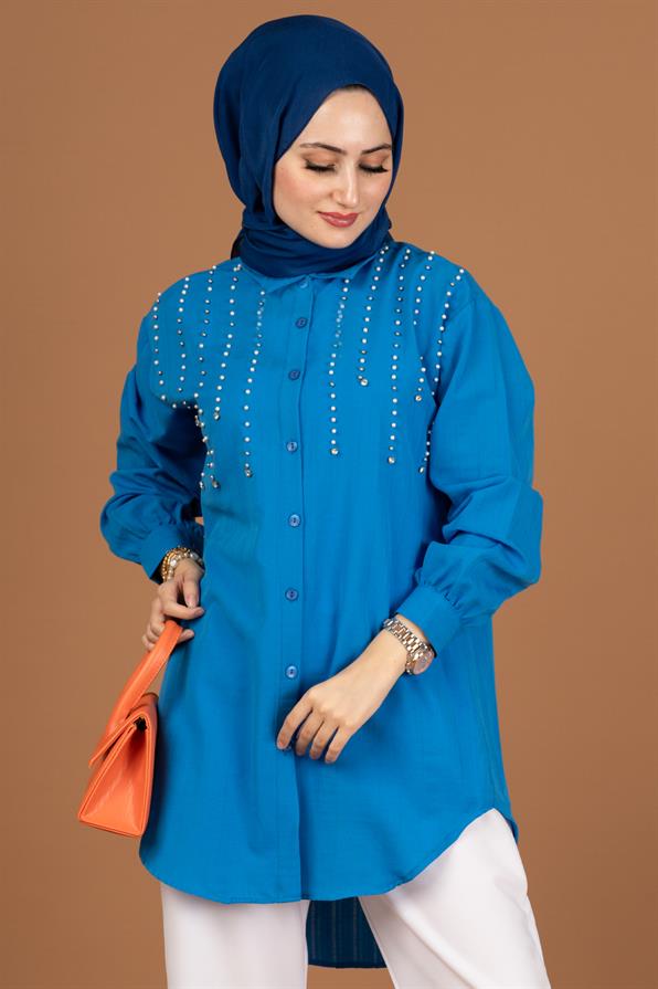 تونيك مع لؤلؤمن الأمام -اللون الأزرق