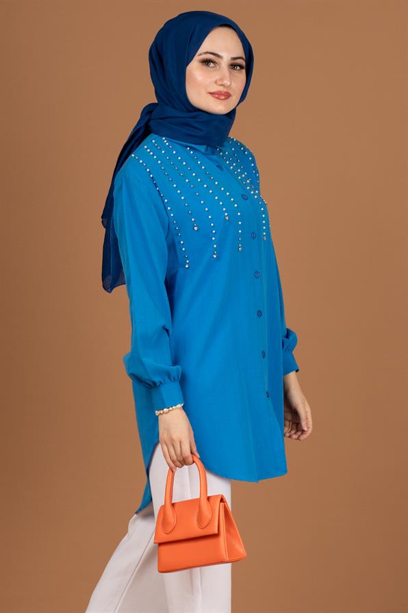 تونيك مع لؤلؤمن الأمام -اللون الأزرق