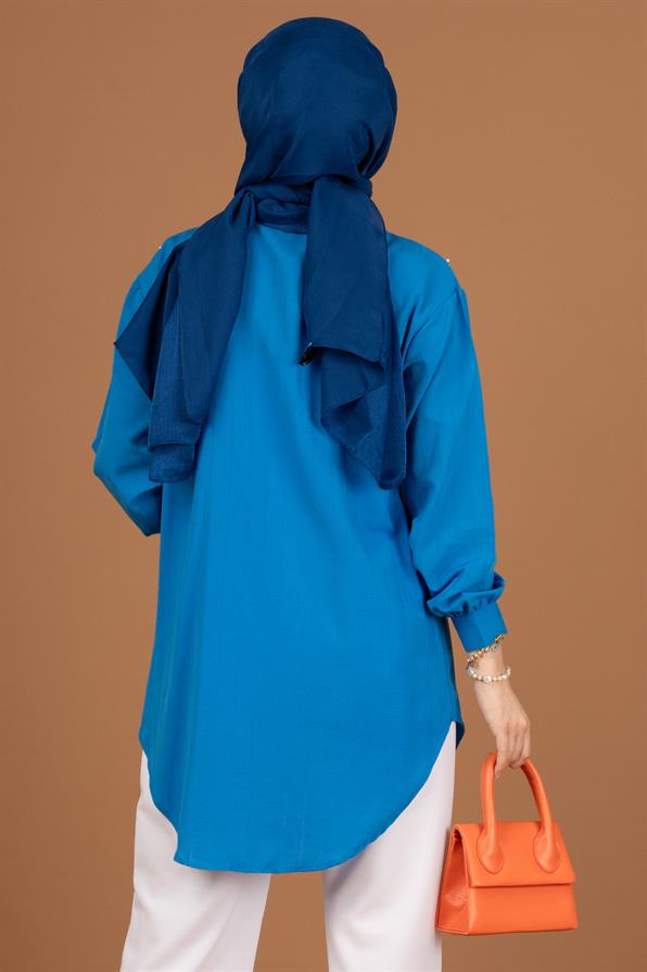 تونيك مع لؤلؤمن الأمام -اللون الأزرق