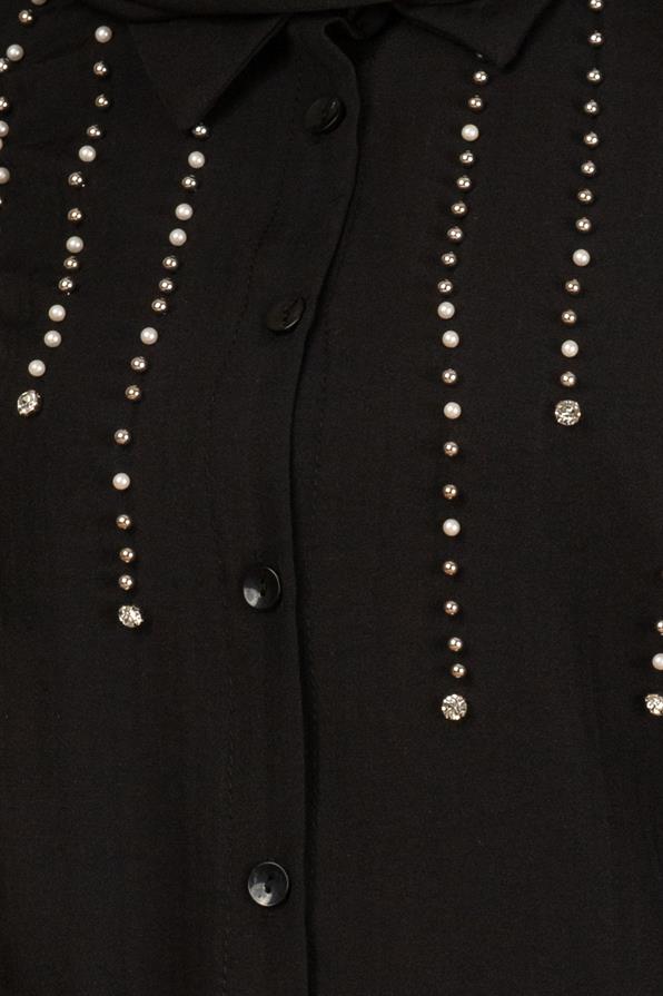 تونيك مع لؤلؤمن الأمام-اللون الأسود