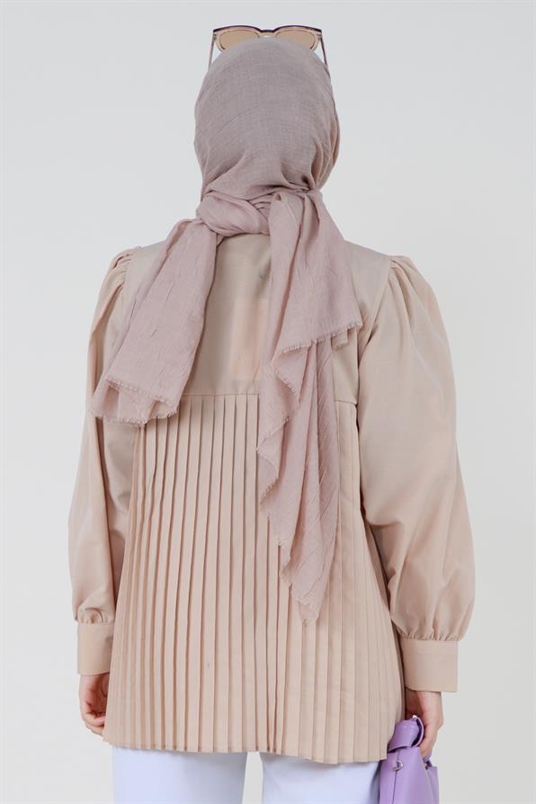 قميص بأمام مجعد - بيج