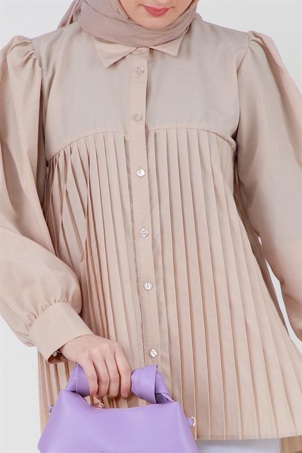 قميص بأمام مجعد - بيج