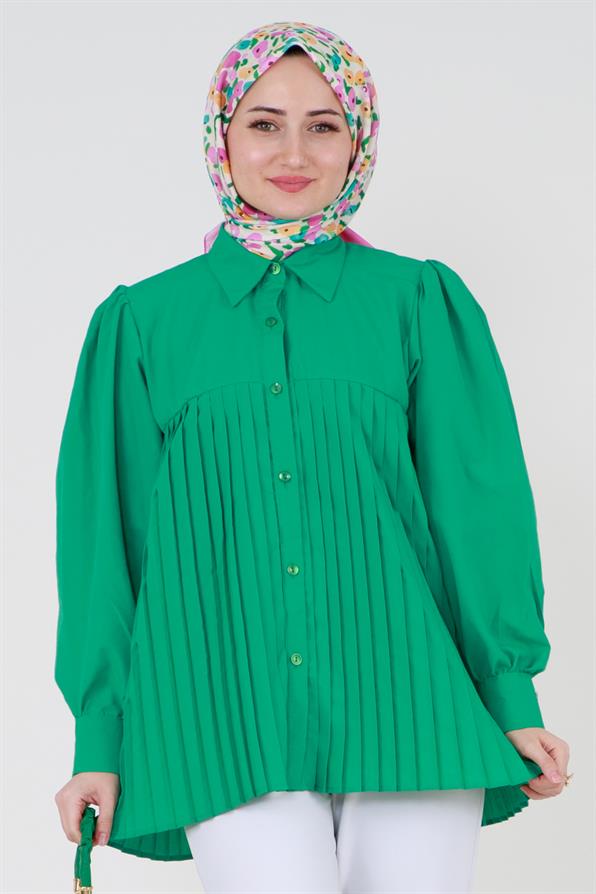 قميص بأمام مجعد - أخضر بنيتون