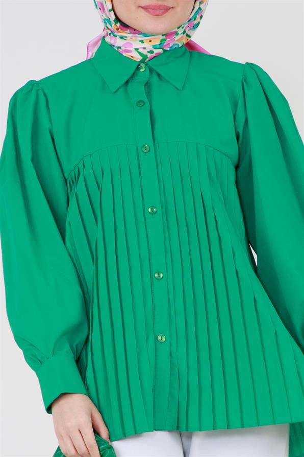 قميص بأمام مجعد - أخضر بنيتون