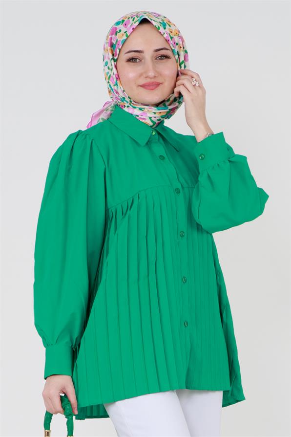 قميص بأمام مجعد - أخضر بنيتون