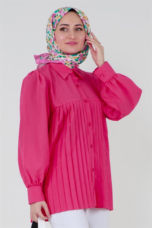 قميص بأمام مجعد - فوشيا