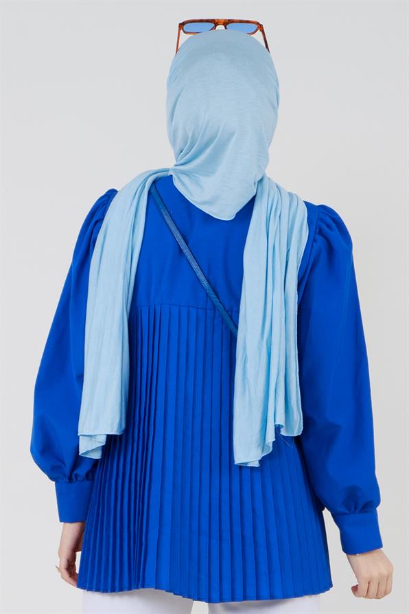 Saxe Blue shirt with pleats at the bottom
