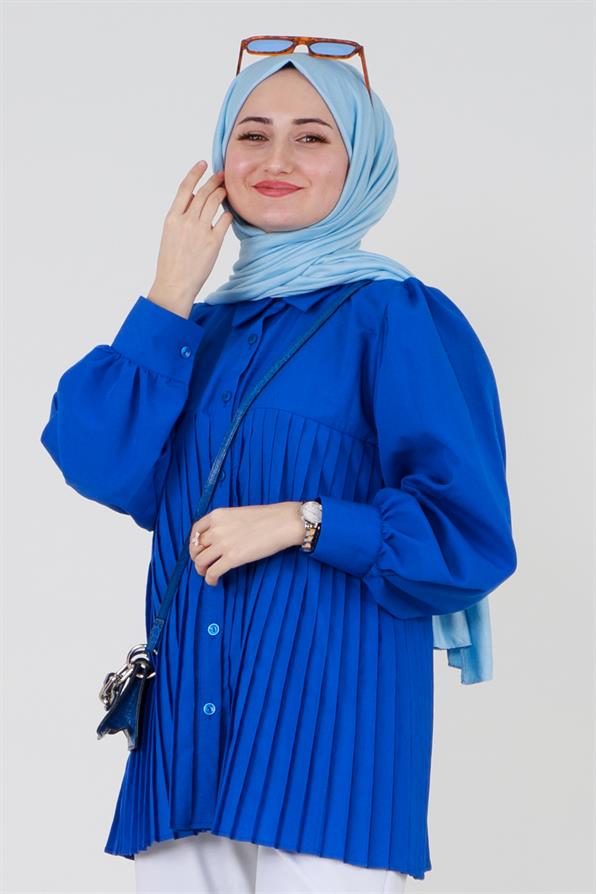 Saxe Blue shirt with pleats at the bottom