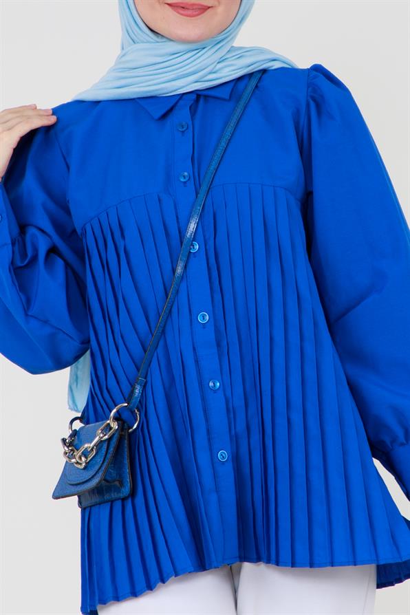 Saxe Blue shirt with pleats at the bottom