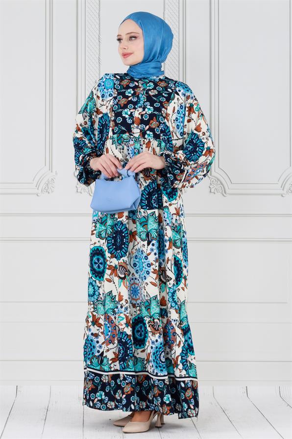 Authentic dress - Half Buttoned -Bleu color