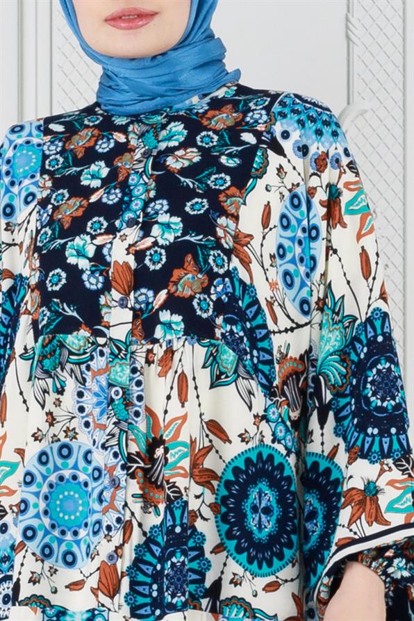 Authentic dress - Half Buttoned -Bleu color