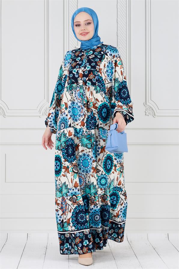 Authentic dress - Half Buttoned -Bleu color