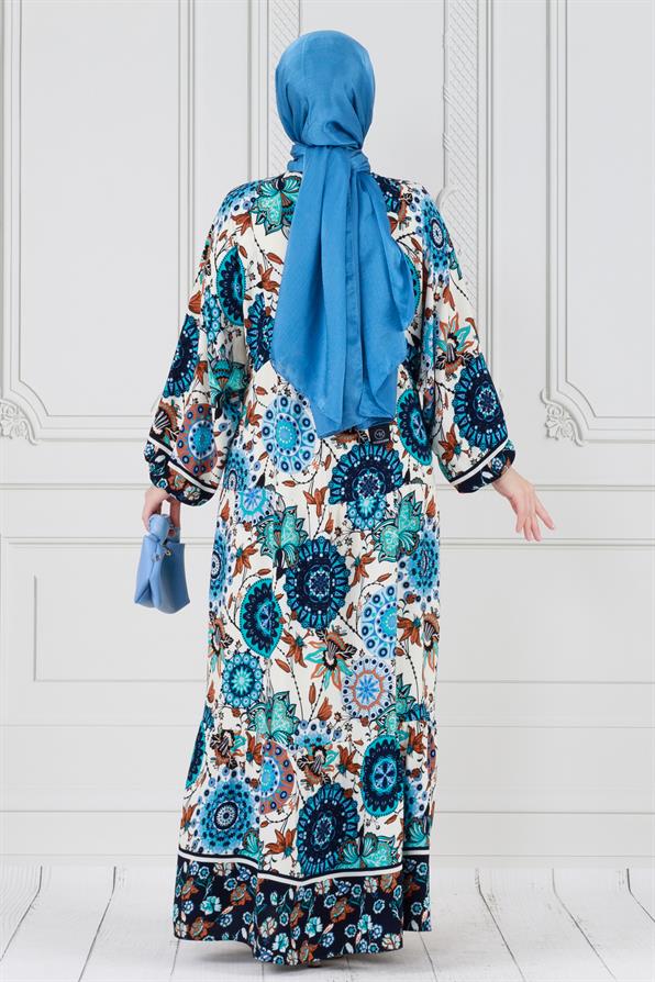 Authentic dress - Half Buttoned -Bleu color