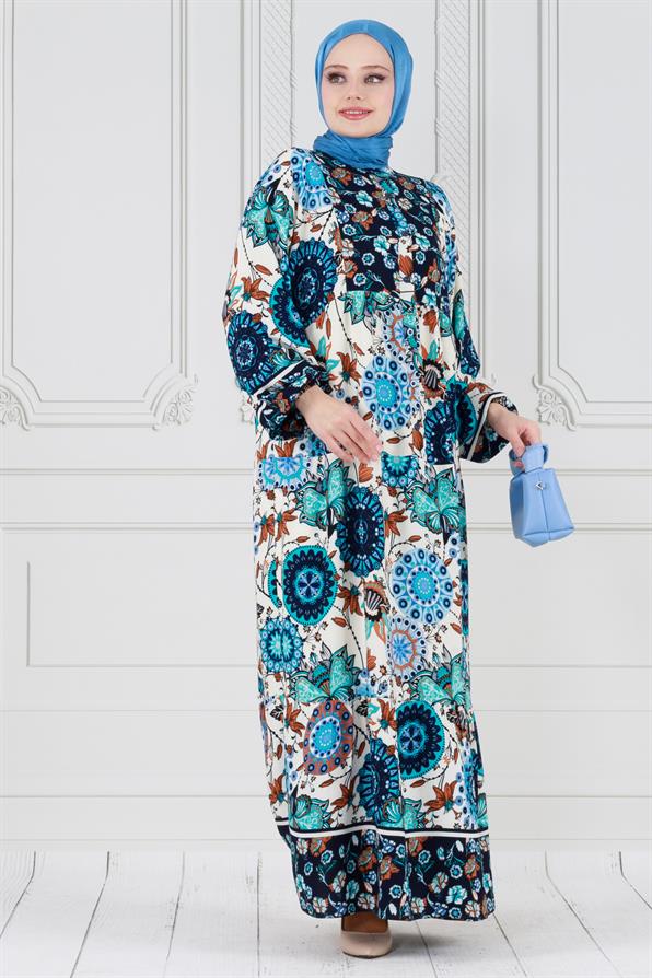 Authentic dress - Half Buttoned -Bleu color
