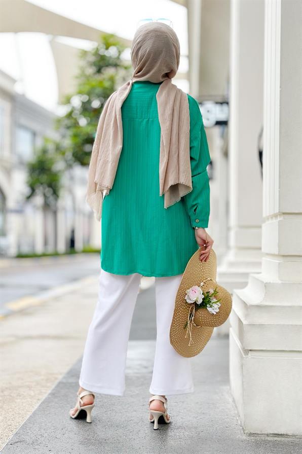 Oversize Gömlek-Benetton Yeşili