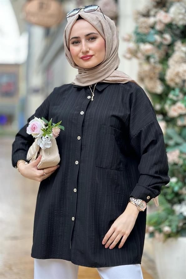 Oversize Gömlek-Siyah