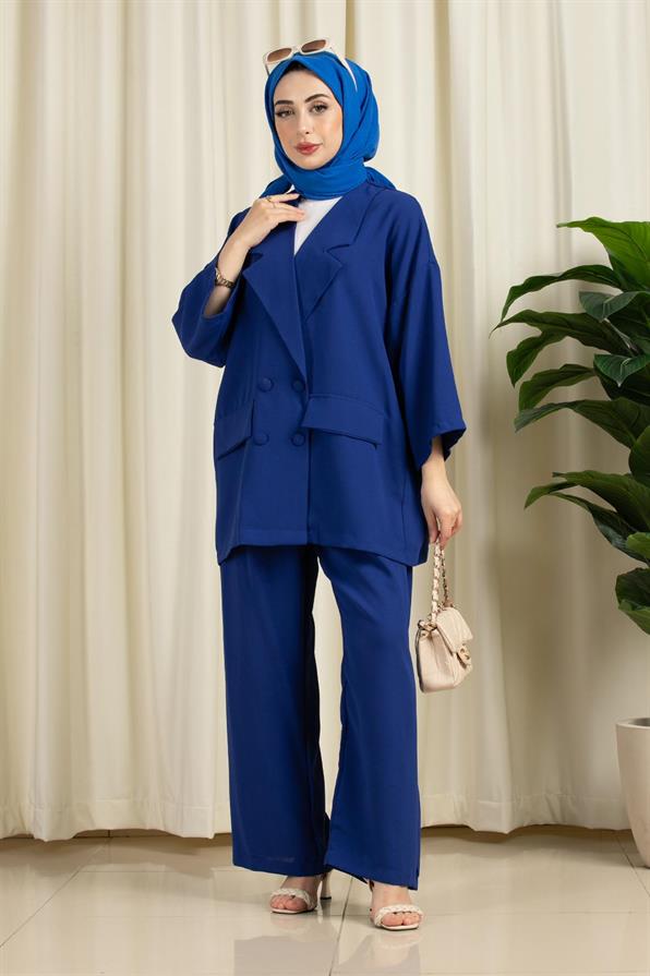 Oversize Takım Saks Mavisi
