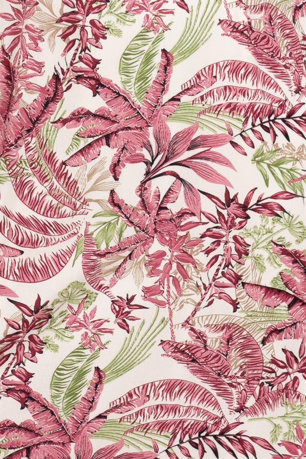 Palm Pattern Coating Viscose Belted Dress-Pink