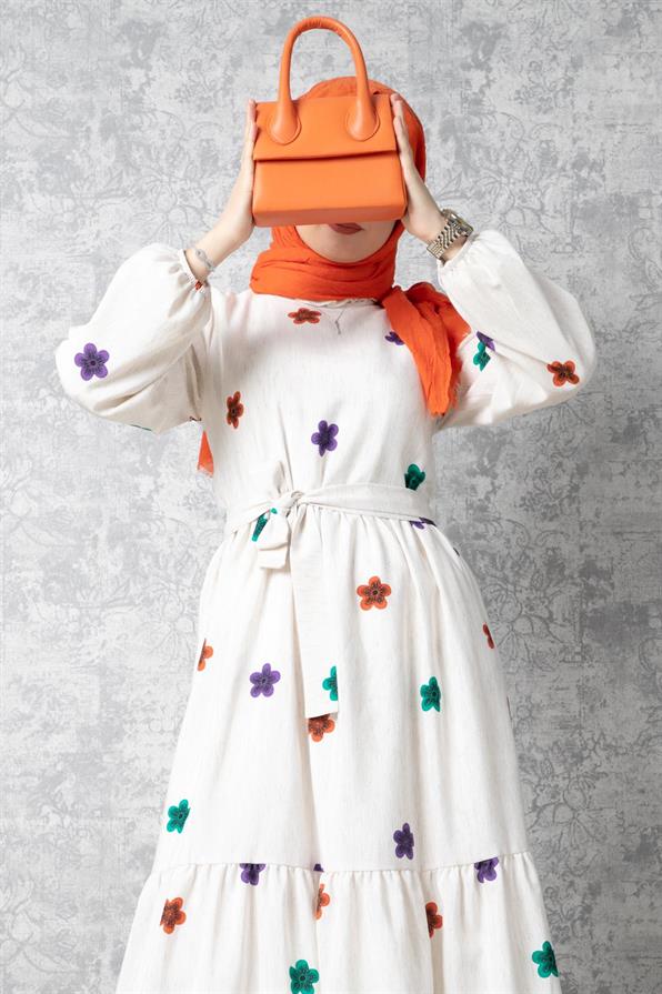 Daisy-Patterned Dress-Beige