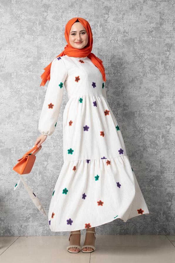 Daisy-Patterned Dress-Beige