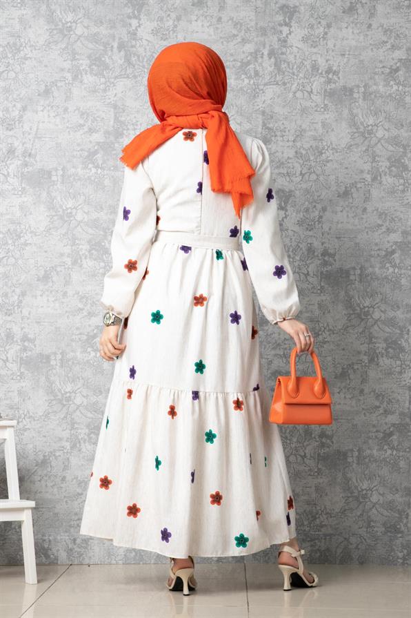 Daisy-Patterned Dress-Beige