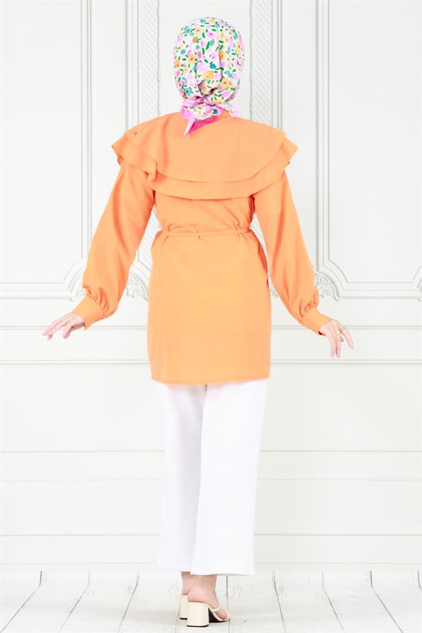 تونيك عصري بتفاصيل اللؤلو على طوق- لون برتقالي